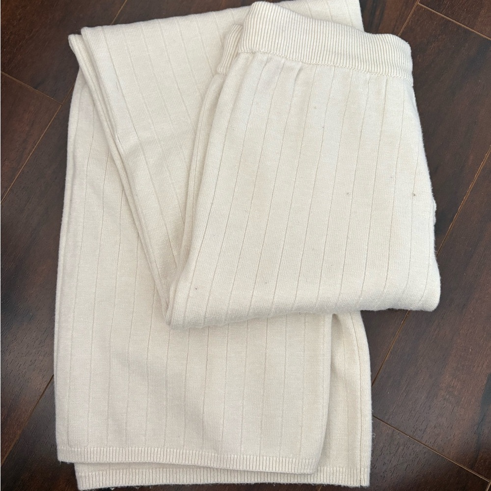 Cream Ribbed Knit Pants